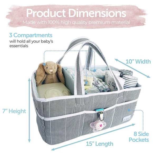 Baby Diaper Caddy - Large Organizer Tote Bag for Infant Boy or Girl -Baby Shower - Picture 6 of 6